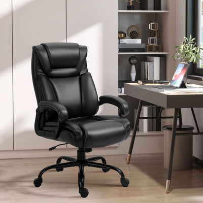 PU Leather Executive Office Chair with High Back, Adjustable Height and Swivel Wheels, 400LBS Capacity, Brown