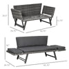 Convertible Wicker Loveseat Grey Patio Chaise Lounge