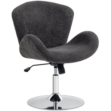 Swivel Office Chair, Velvet Desk Chair with Wide Bucket Seat, Butterfly Back, Tilt Function and Round Base, Dark Grey