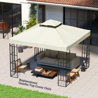10' x 10' Gazebo Canopy Replacement Cover, 2-Tier Garden Gazebo Roof Replacement, UPF30+, TOP COVER ONLY, Light Grey
