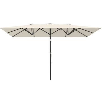 Double-Sided Patio Umbrella Parasol with Tilt, Adjustable Height, Vents and 12 Ribs, for Garden, White