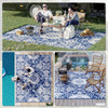 Portable Outdoor Rug with Carry Bag, 9' x 12' Reversible Mat, Waterproof Plastic Straw RV Rug for Backyard, Deck, Picnic, Beach, Camping, Blue & White Flower