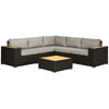 6 Pieces Outdoor Rattan Patio Furniture Set with Corner Sofa, Wood-Plastic Coffee Table, Light Grey