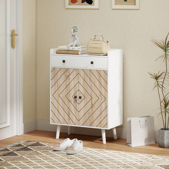 Shoe Cabinet for Entryway, Modern Shoe Storage Cabinet with Adjustable Shelves and Drawer for 12 Pairs, White