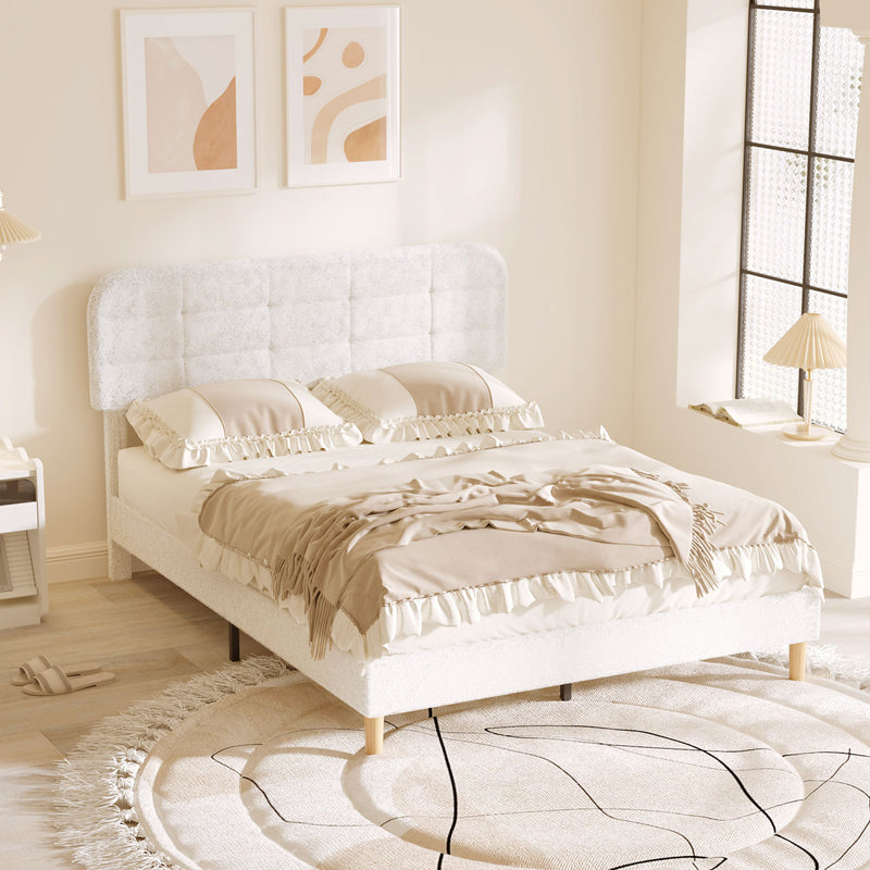 Queen Size Bed Frame with Adjustable Headboard Upholstered Platform Bed Frame with Wood Slat Support Noise Free
