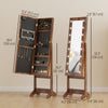 Free Standing Armoire Organizer, Lighted Mirrored Jewelry Cabinet w/ Angle Adjustable & 16 LED Lights Rustic Brown
