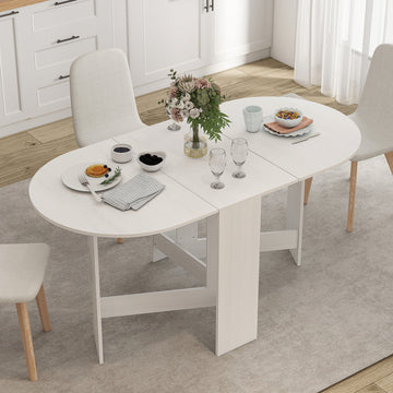 Oval Folding Dining Table, Space Saving Drop Leaf Kitchen Table for Dining Room, Living Room, Distressed White