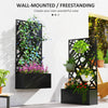 Raised Garden Bed with Trellis, Freestanding/Wall Mounted Metal Garden Box with Privacy Panel, Irregular Line Cut-Outs