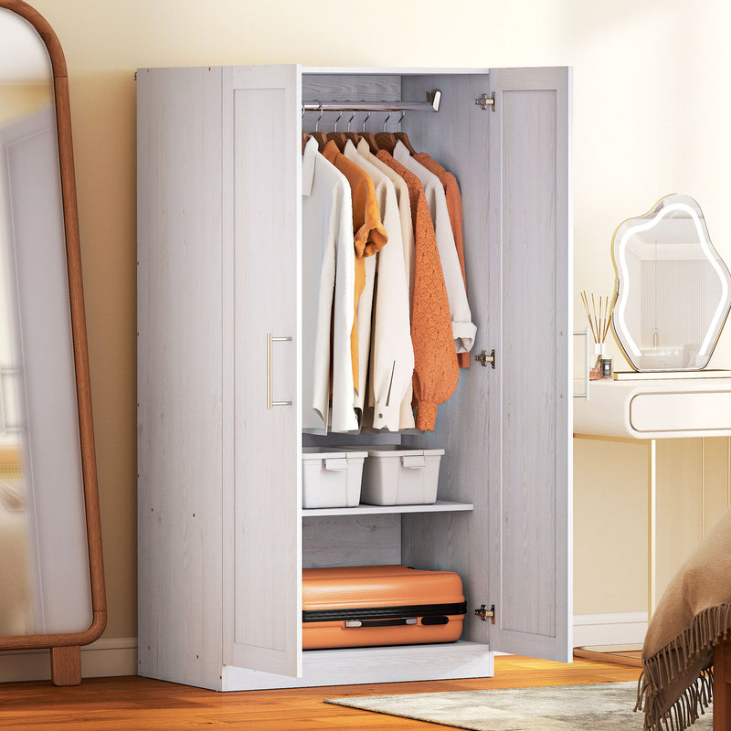 Wardrobe Cabinet with 2 Doors and Hanging Rod, Modern Armoire Wardrobe Closet for Bedroom