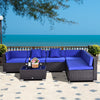 7 Pieces Outdoor Rattan Furniture Set, Patio Wicker Sectional Conversation Sofa Set, Blue