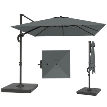 8' x 8' Offset Cantilever Patio Umbrella with Base Weights, UPF50+ Cantilever Parasol with 360° Rotation, Dark Grey