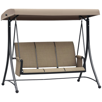 3 Person Porch Swing Outdoor Swing Chair with High Back Design, Side Pouches and Adjustable Canopy