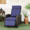 Wicker Recliner Chair with Adjustable Backrest and Footrest, Washable Cushion, Side Tray, Blue