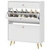 Narrow Shoe Storage Cabinet with Wave-like Panels and Adjustable Shelves for 12 Pairs of Shoes, White