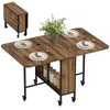 Folding Dining Table, Extendable Kitchen Table for Small Spaces with Storage Shelf and 6 Wheels, Light Brown