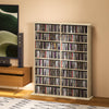 8-Tier DVD Shelf with 12 Adjustable Shelves, Double CD Shelf, Holds 720 CDs, 396 DVDs or 396 Blu-rays, Natural Wood