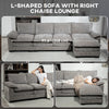Sofa Couch with Chaise Lounge, Chenille L-shaped Couch with Double-layer Seat Cushion for Living Room, Grey