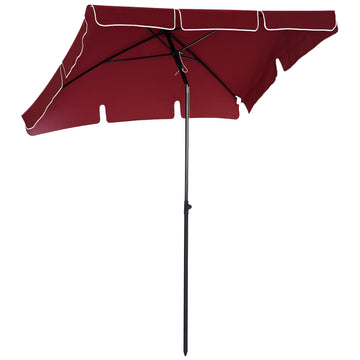 6.5x4ft Rectangle Patio Umbrella Aluminum Tilt Adjustable Garden Parasol Sun Shade Outdoor Canopy Wine Red