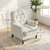 Accent Chair, Mid-Century Modern Armchair with Thick Padded Seat, Spring Cushion, Solid Wood Legs, Cream