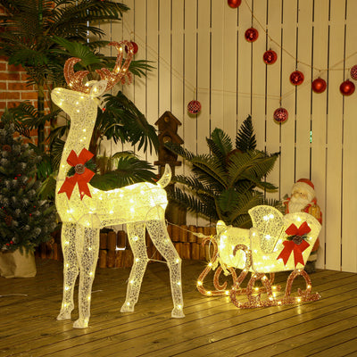 Outdoor Lighted Deer Xmas Decor, Light Up Reindeer Christmas Decoration w/ 170 LED Lights for Holiday, Garden, White