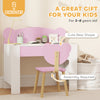 Qaba Kids Desk and Chair Set with Drawer for Drawing, Reading, Bear Theme Children Furniture for Bedroom, Daycare, Pink