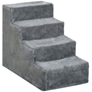 Rampe pour chien à 4 marches pour sofa, lit et divan, avec housse amovible, gris pâle