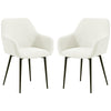 Dining Chairs Set of 2, Velvet-look Fabric Upholstered Kitchen Chairs with Backrest, Armrests and Steel Legs, Cream White