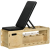 Soozier Wooden Workout Bench with Dumbbell Rack and Resistance Bands, Adjustable Incline Weight Bench for Home Gym