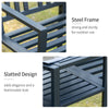 Metal Outdoor Bench, 2-Seater Garden Bench with Middle Table, Umbrella Hole, Slatted Seat and Backrest, Black