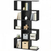5-Tier Bookshelf, S Shaped Geometric Bookcase with 15 Compartments, Black Wood Grain