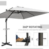 9ft Cantilever Patio Umbrella, Square Overhanging Umbrella with Cross Base, Crank Handle, Tilt, 360° Rotation and Aluminum Frame, Light Grey