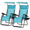 2 Piece Foldable Lounge Chair with Canopy Shade, Outdoor Zero Gravity Chair w/ Side Tray & Cup Holder, Reclining Lounger w/ Breathable Mesh Fabric Seat, Pillow, Sky Blue