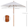 6.6x5ft  Fir Wooden Patio Umbrella Square Market Parasol Tilt Mechanism 6 Ribs Garden Sunshade, Cream White