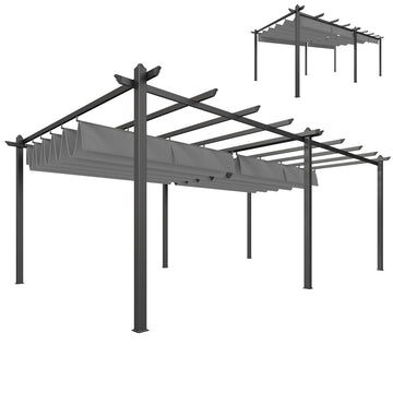 11.7' x 19.6' Retractable Pergola Canopy, Aluminum Pergola for Grill, Patio, Garden, Deck, Light Grey