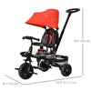 Qaba Tricycle for Toddler 4 in 1 Kids Trike with Reversible Adjustable Seat, Baby Push Bike with Removable Handle, Curved Canopy, Belt Storage Brake Clutch for 1-5 Years, Red