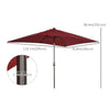 6.5x10ft Patio Umbrella Rectangle Solar Powered Tilt Aluminum Outdoor Market Parasol with LEDs Crank (Wine Red)