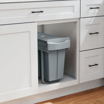 Pull Out Garbage Bin for Kitchen, 30L Under Sink Garbage Can, 2 Removable Compartments, Grey