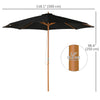 10' x 8' Wooden Patio Umbrella, Garden Parasol, Outdoor Sunshade Canopy with Bamboo Rib for Outdoor, Black