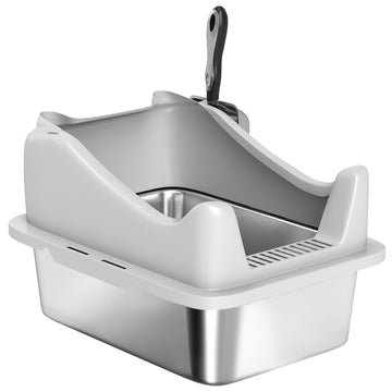 Cat Litter Box Stainless Steel with Metal Litter Scoop, Never Absorbs Odors, Anti Leakage, 17