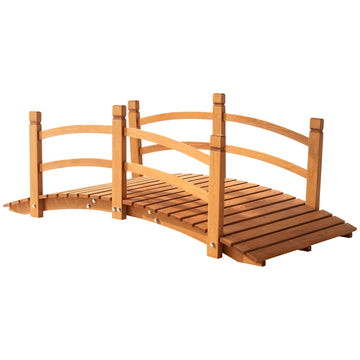 5FT Wooden Garden Bridge Classic Arc Footbridge with Guardrails for Stream Pond Walkway, Orange