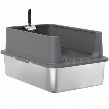 XL Stainless Steel Cat Litter Box for Big and Multiple Cats with High Wall Side, Scoop, Easy Cleaning & Odor Free