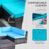7 Pieces Outdoor Rattan Furniture Set, Patio Wicker Sectional Conversation Sofa Set with Washable Cushions and Coffee Table, for Deck Balcony Yard, Sky Blue