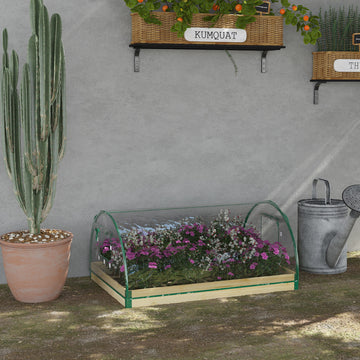 12 Pockets Raised Garden Bed with Greenhouse and Roll Up Windows for Vegetables, Flowers, 4' x 3' x 2', Natural Wood