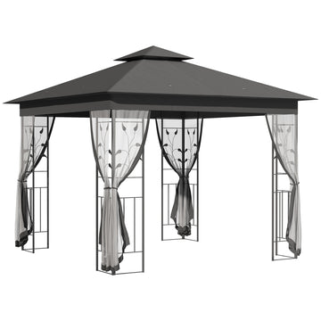 10'x10' Soft-top Steel Patio Gazebo Outdoor Sun Shelter with 2-Tier Polyester Roof, Curtain Sidewalls, Grey