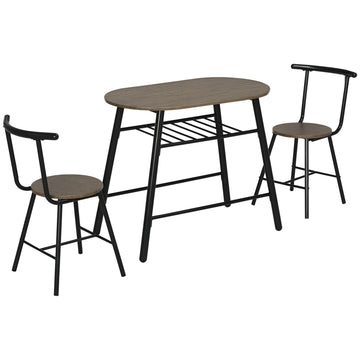 3-Piece Dining Table Set, Oval Kitchen Table and 2 Chairs, Small Breakfast Table Set with Metal Frame for Small Space, Dining Room, Living Room, 35.4