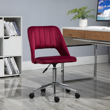 Mid Back Office Chair Velvet Fabric Swivel Scallop Shape Computer Desk Chair, Red