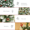 6 ft Snow-Dipped Pencil Christmas Tree Pre-Lit Holiday Decoration with LED Lights Pine Cones Red Berries Green