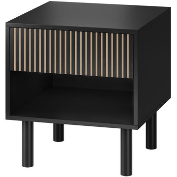 Modern Bedside Table with Drawer and Open Shelf, Sofa Side Table for Bedroom Living Room, Black