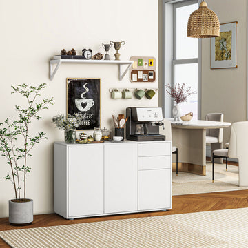 Kitchen Sideboard Storage Cabinet, Modern Coffee Bar with Push-Open Design and 2 Drawers for Living Room, White