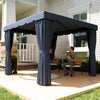 10' x 10' Deck Gazebo with Curtains & Mesh Screen Drapes, Double Roof Canopy Polyester Shade for Backyard Garden, Dark Blue